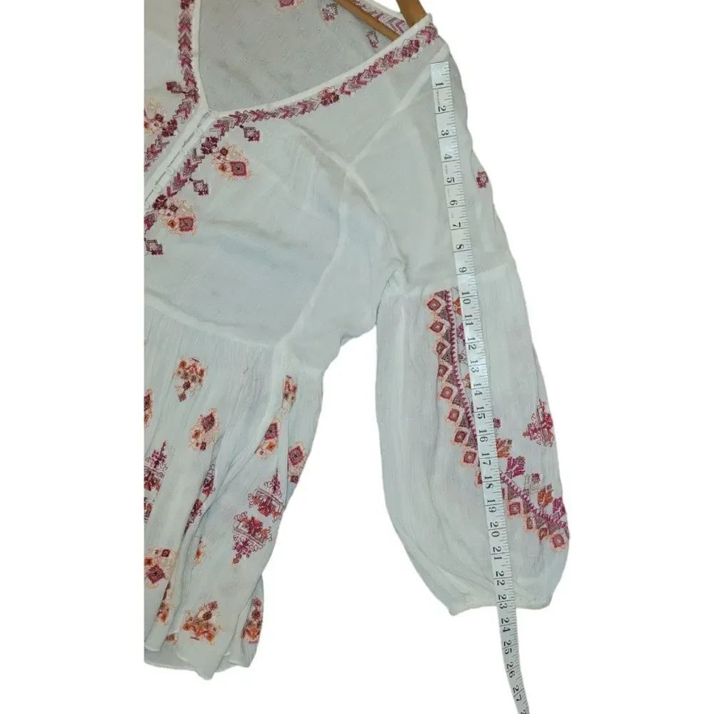 Free People Arianna White Red Embroidered Bohemian Tunic Mini Dress S - Picture 10 of 15